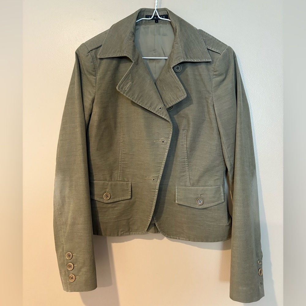 theory button up fitted camo army green corduroy blazer jacket lightweight fall